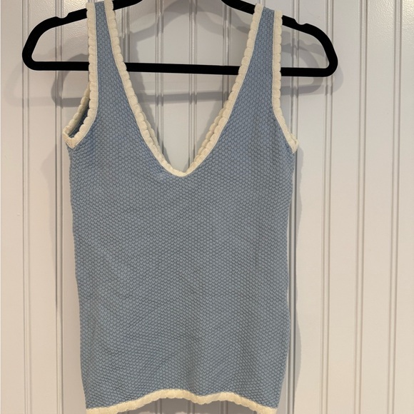 Djerf Avenue Cream and Blue Tie Front Tank Top - Picture 3 of 5